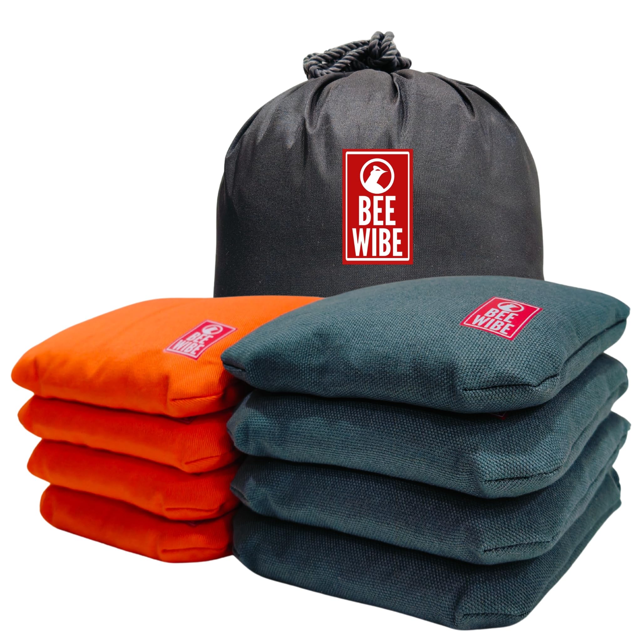Set of 8 Regulation Cornhole Bags Double Sided, Weather Resistant Bean Bags for Cornhole Toss Game, Corn Hole Beans Bags with Tote Bag. (Sea Green/Orange)