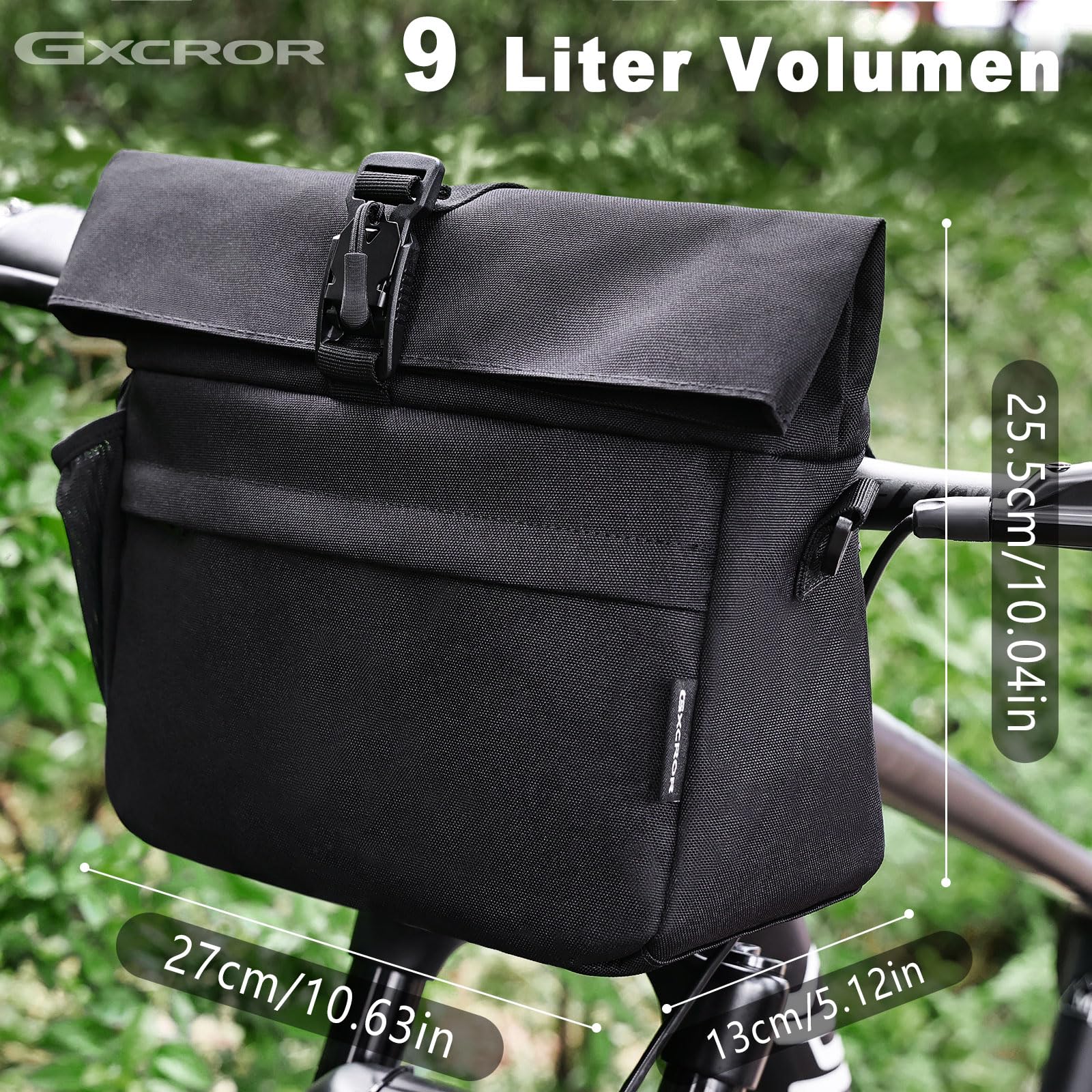 GXCROR Borsa Per Manubrio Della Bicicletta, 9L, Borsa Per Manubrio Con Tracolla
