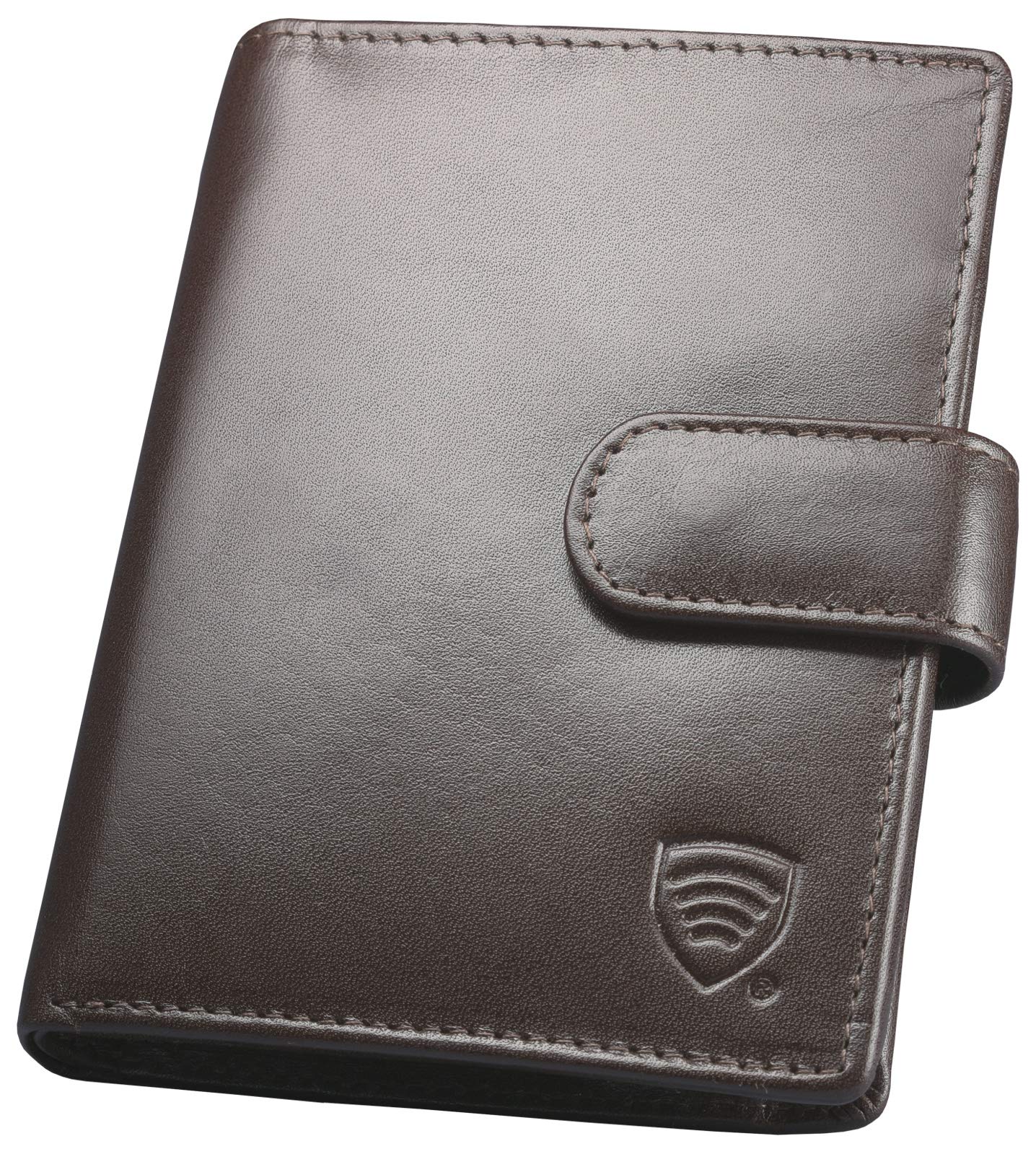 Portefeuille cuir marron compartiments rabattables, protége des cartes de crédit, débit bloquant les signaux RFID Porte-monnaie