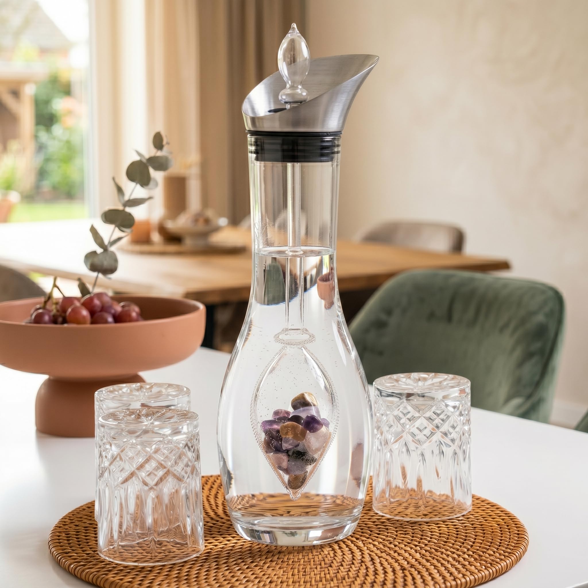 Nuevo! Vitajuwel Decantador Era con 5 Elementos Bohemio Soplado Cristal Garrafa para Piedra Vial 1.3L