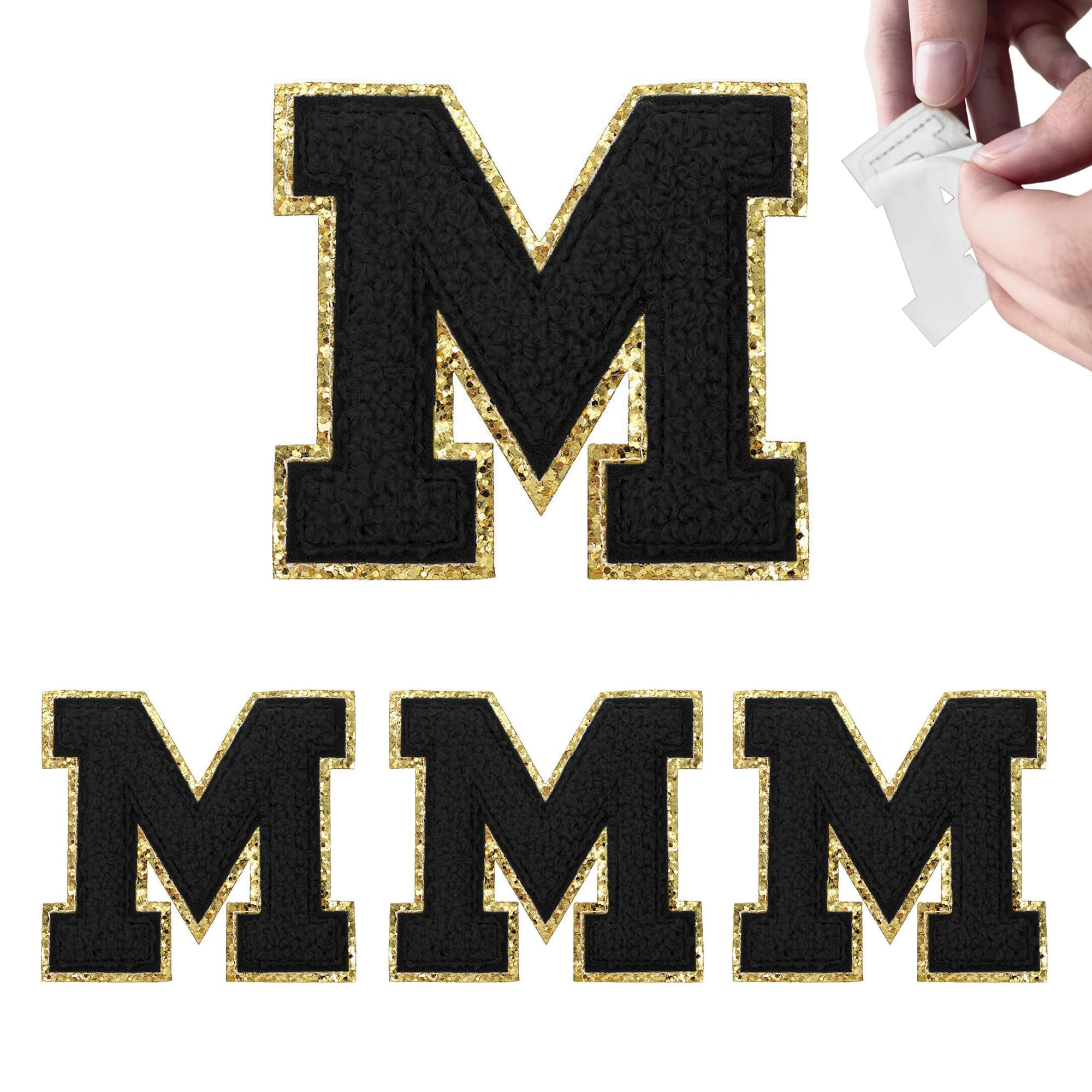 4PCS Black Self Adhesive Chenille Initial Patches, Choose Your Letter, Glitter Alphabet Patches for Custom Backpacks, Christmas Gifts, DIY Crafts