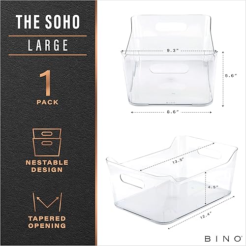 Miniatura 2 de BINO Plastic Storage Basket, Large | Multi-Use Storage Basket | Rectangular Cabinet Organizer | Baskets for Organizing with Handles | Home & Office