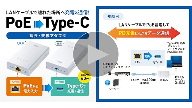 Amazon.co.jp: サンワサプライ PoE-USB Type-C変換アダプタ