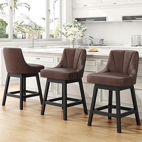 Miniatura 20 de Taburetes de bar giratorios, taburetes de bar de altura de mostrador tapizados de tela de 26 pulgadas, sillas modernas de isla de cocina con Tela -