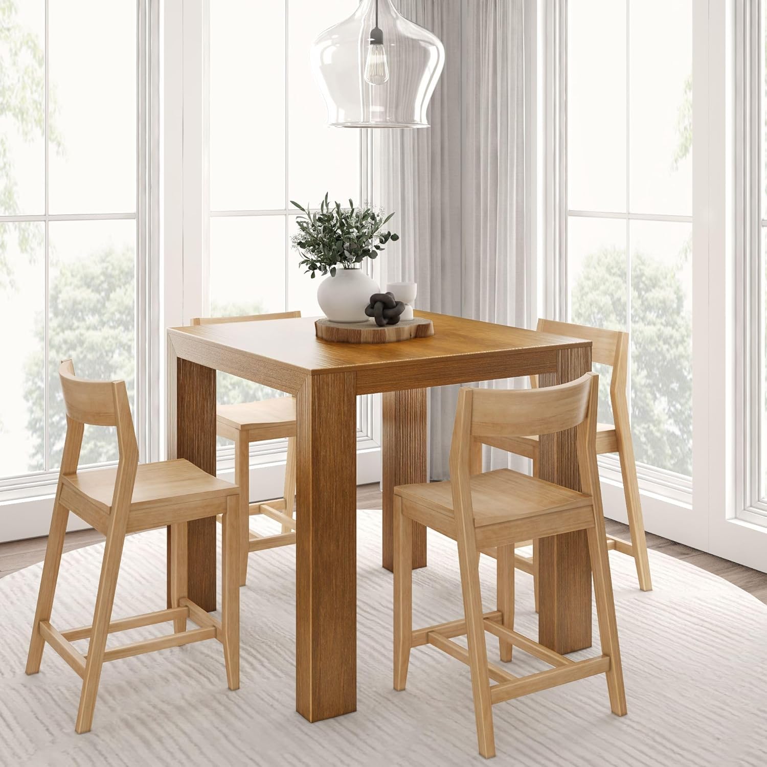 Plank+Beam Counter Height Chairs, 38 Inch, Set of 2 Solid Wood Dining Chair for Kitchen Island, Breakfast Bar Seating, Minimalist Design for Dining Room, Blonde Blonde Counter Chairs