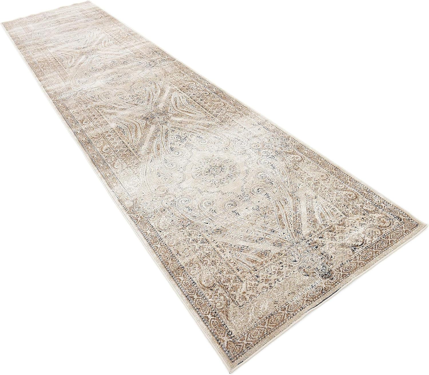 Unique Loom Chateau Collection Area Rug - Wilson (3' x 13' 1" Runner, Beige/ Blue)