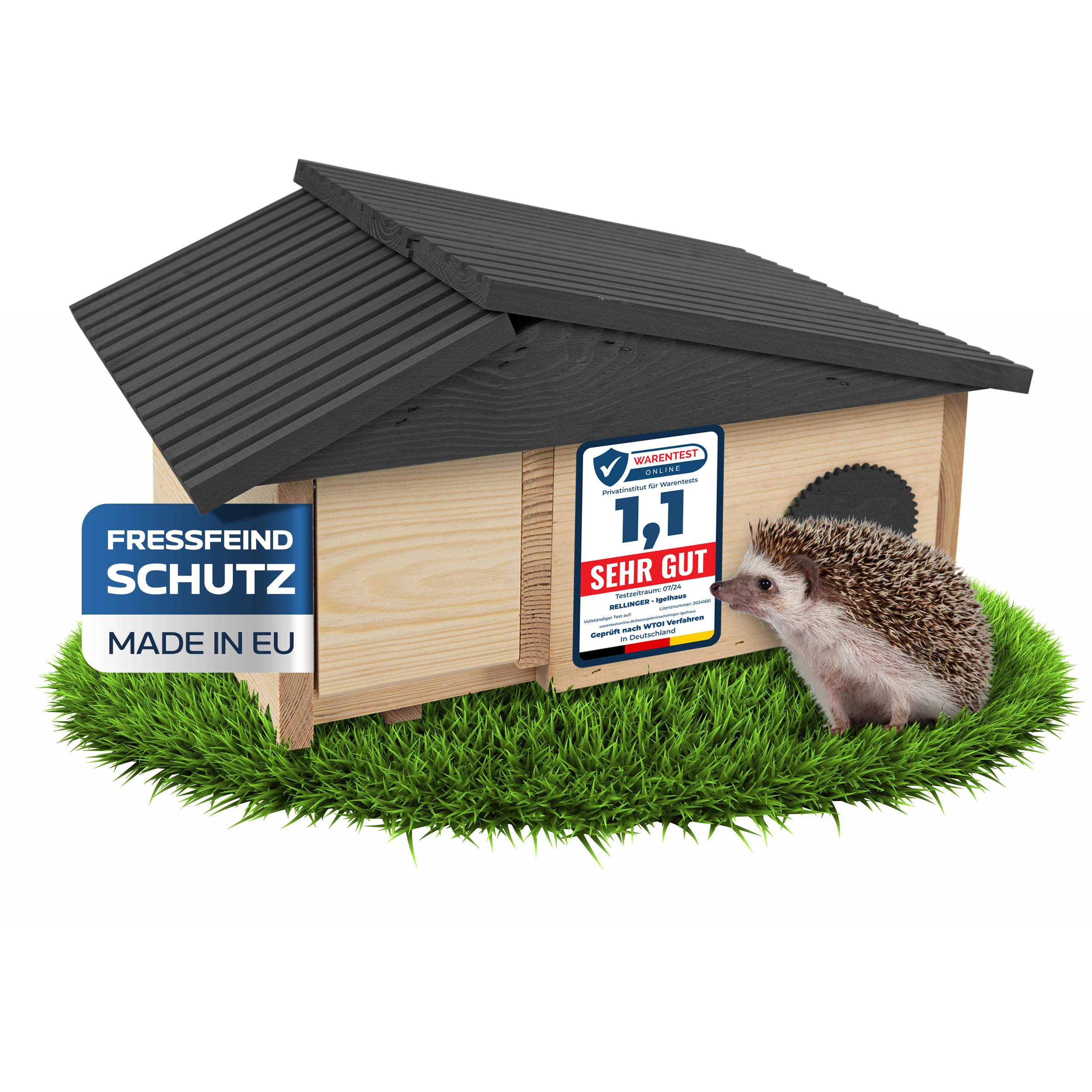 XXL Igelhaus Winterfest mit Boden Rattenklappe Labyrinth Eingang Premium Igelfutterhaus Igel Schlafhaus