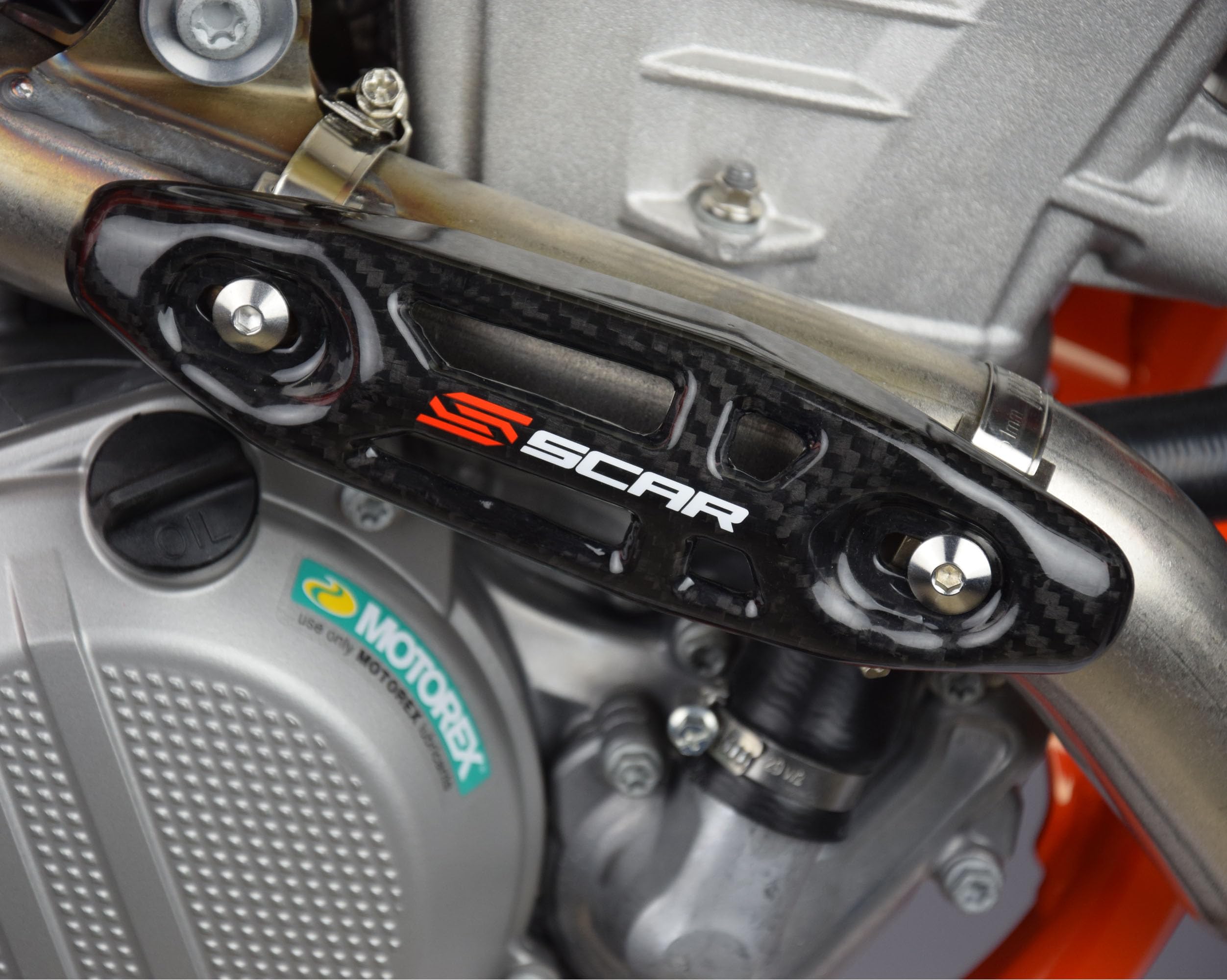 SCAR Protection collecteur échappement Universel carbone 4 temps Compatible avec KTM SXF EXCF XCF XCFW SHERCO SEF SEFR HUSQVARNA FE FC FX GASGAS MCF ECF BETA