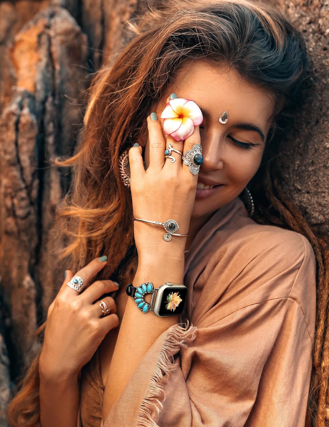 Moolia Boho Turquoise Strap Compatible with Apple Watch Band 42/41/40/38/46/45/44/49mm, Women Western Vintage Leather Strap Inlay for iWatch Series 11 10 9 8 7 6 5 4 3 2 1 SE/Ultra（1/2/3） - Image 5