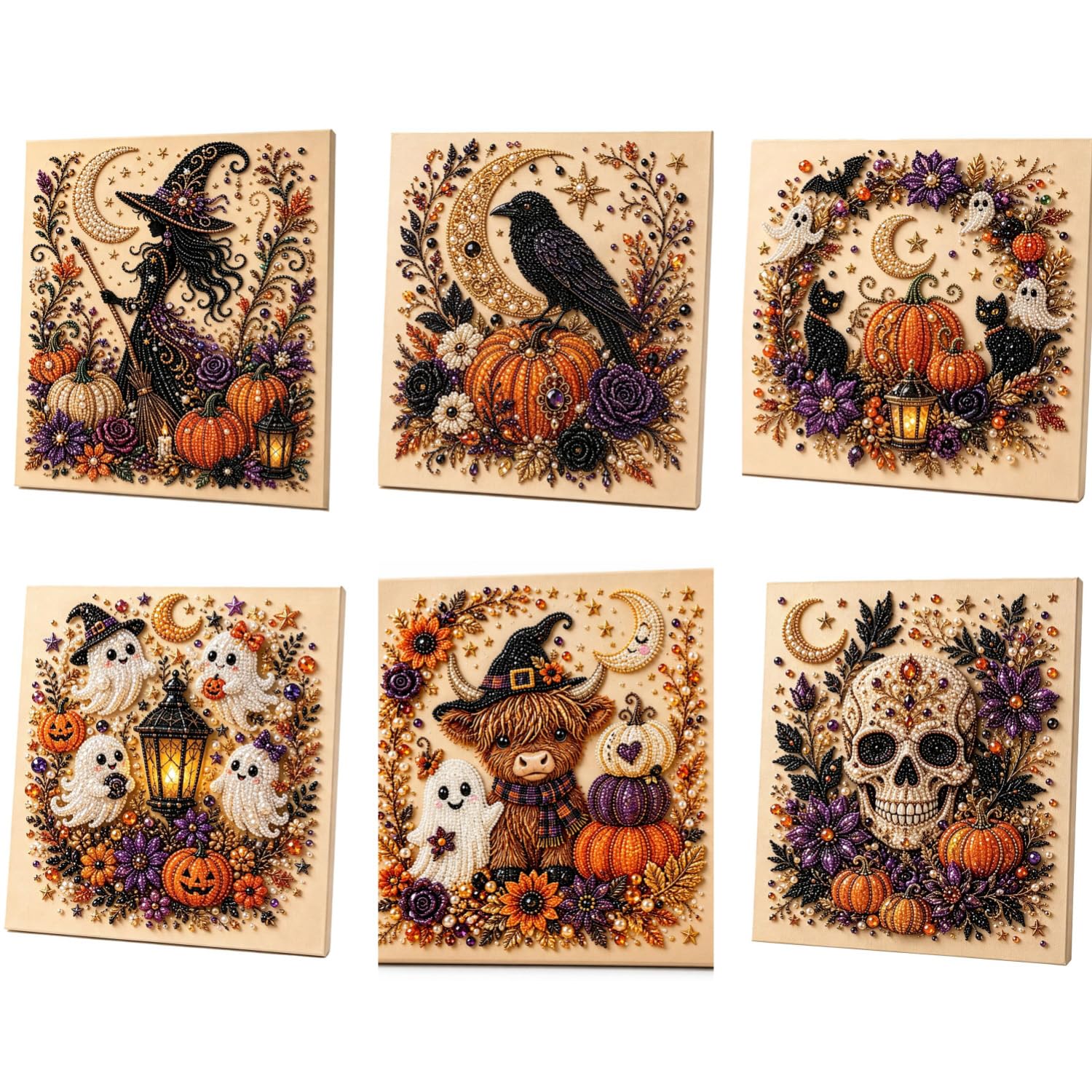 ByteCraft Halloween Ghost Pearl Diamond Art DIY Kit, Spooky Cute 3D Pearl Diamond Painting Crafts Kits for Adults, Beginner DIY Fall Home Decor Wall Art, Beginner DIY Seasonal Party Gift (6PCS) — image 1