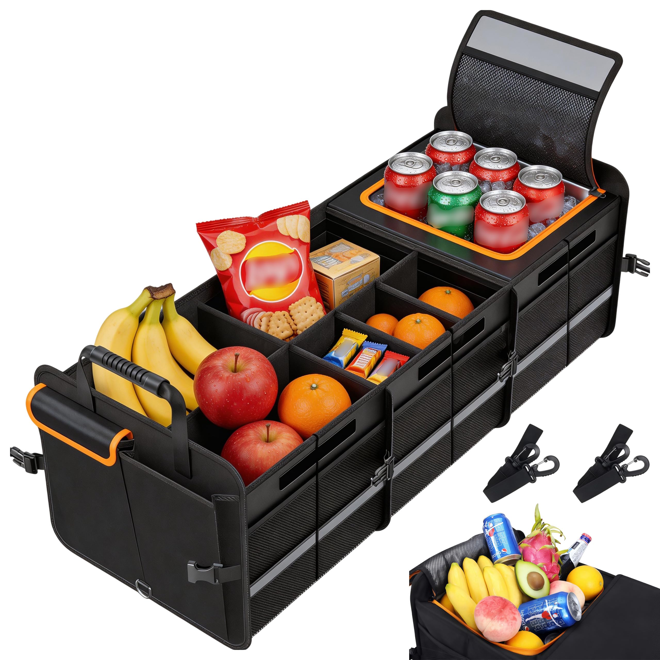 Organizador para maletero de coche con bolsa isotérmica, organizador plegable para maletero con varios compartimentos, bolsa para maletero, impermeable, antideslizante con asas, correa de