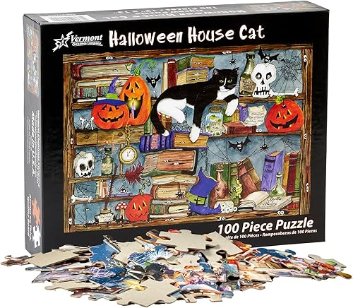 Miniatura 3 de Vermont Christmas Company - Rompecabezas de gato de casa de Halloween, 100 piezas, piezas grandes, perfecto para niños y personas mayores