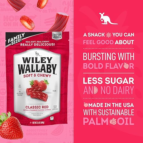 Miniatura 4 de Wiley Wallaby Giros de caramelo de regaliz suave y masticable estilo australiano rojo clásico gourmet de 24 onzas