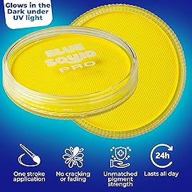 Blue Squid Face Paint Water Based Single Cake Professional Face Paint & Body Paint - Water Activated, Kids Adults Face Painting for Costume, Halloween Makeup, Cosplay - Neon Yellow Face Paint 30g