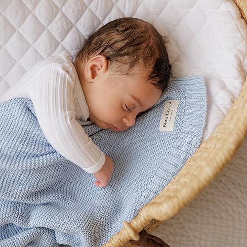 Miniatura 7 de Manta envolvente tejida de algodón orgánico Bleu La La para niños - 100% algodón orgánico suave de lujo - Manta de arrullo y acurrucamiento cálida y