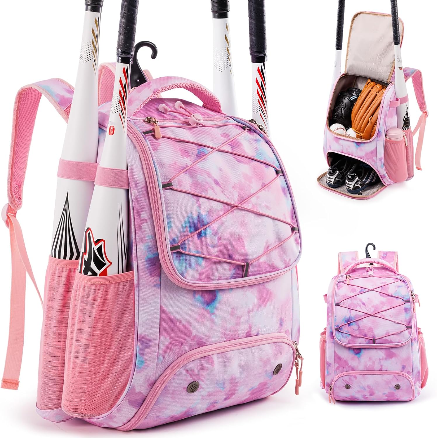 Youth Baseball Bag Backpack with Bat Holder for Boys Girls Baseball & Softball Bat Bag for T-Ball Equipment, Kids Baseball Backpack with Shoe Compartment & Glove Storage