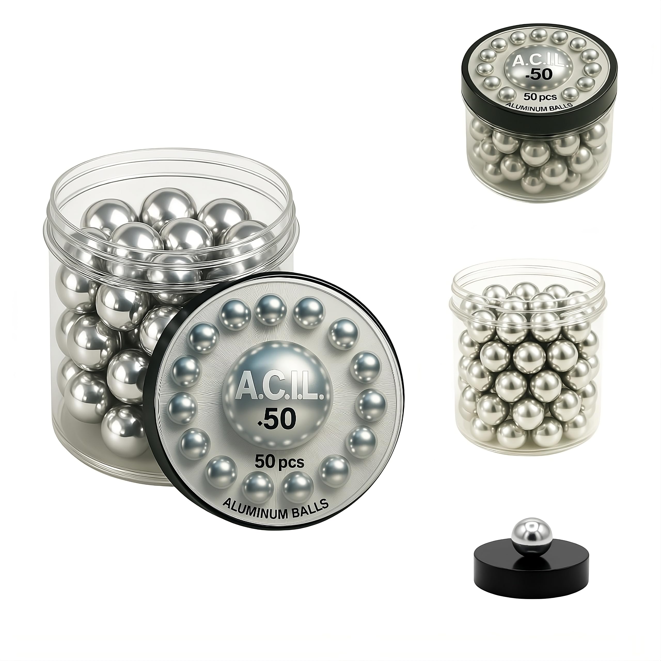 Premium Aluminum Balls in 50 Caliber – 12.5mm Precision-Machined Projectiles (50pcs) – Solid Aluminum Ammo for HDR & HDP Pistols – Reusable, Polished Finish - Balles de Paintball pour Arme