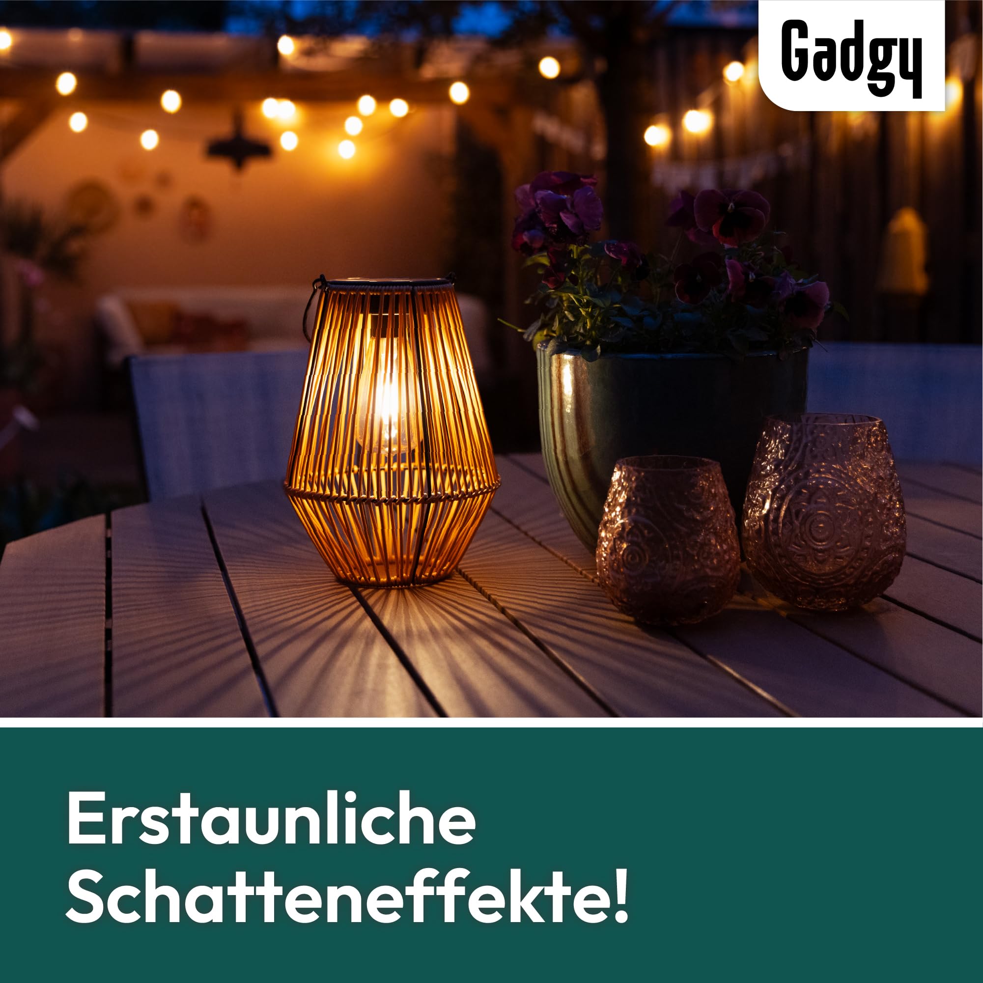 Gadgy Solarlampe für Außen Garten – Wetterfeste Solar Laterne Rattan-Optik Warmweiß LED Dekorative Solarleuchte