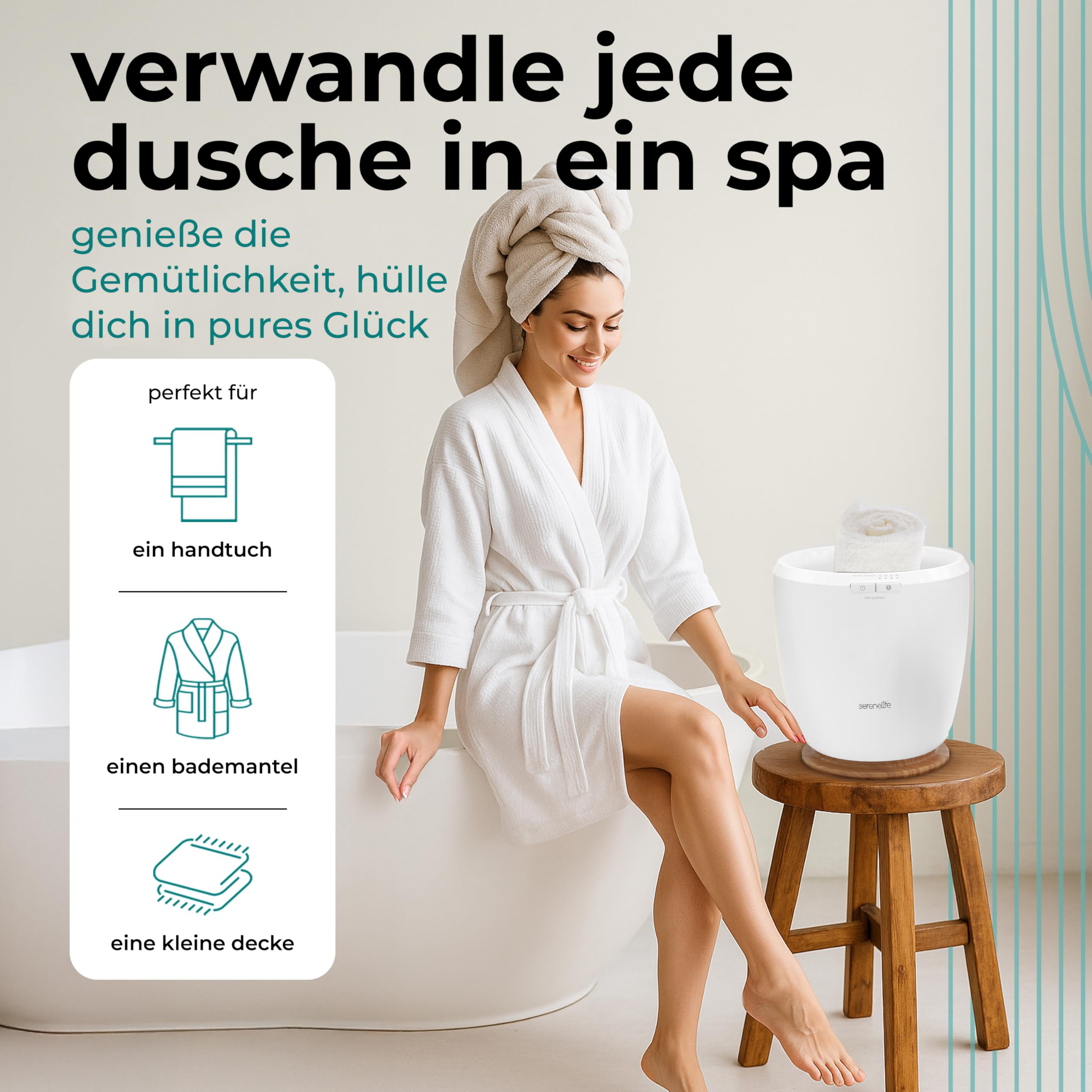Handtuchwärmer Elektrisch Natur – Kompakter Handtuchheizkörper mit Timer & Überhitzungsschutz, Towel Warmer, Energiesparend & Mobil, Für Zuhause, Spa, Hotel oder Wellnessbereich