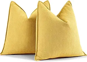 ZWJD Yellow Pillow Covers 20x20 Set of 2 Chenille Throw Pillow Covers with Elegant Design Soft and Luxurious Decorative Throw Pillows for Couch, Bed, and Home Decor