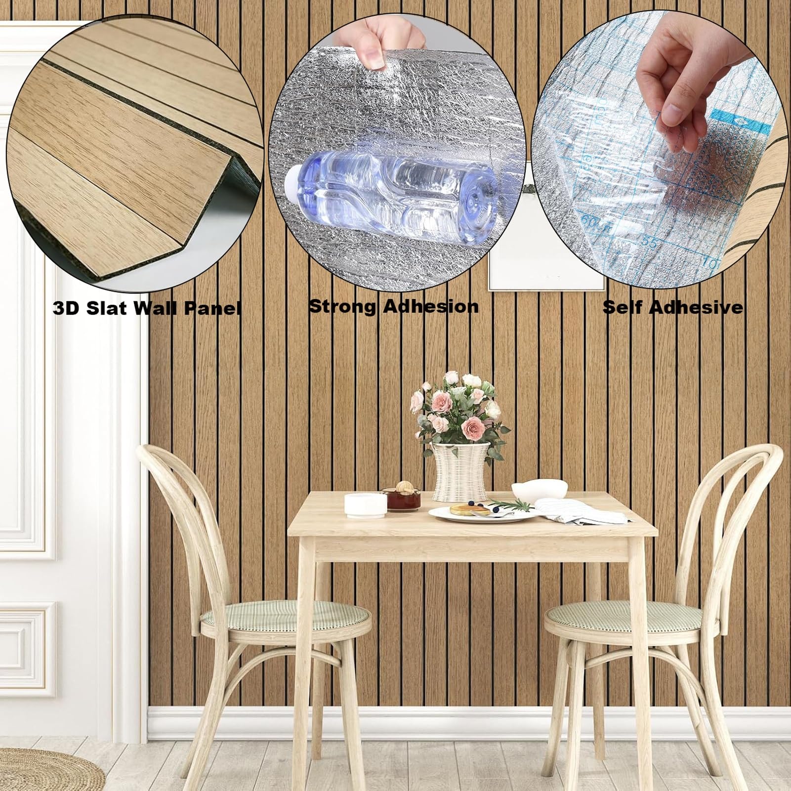 Paneles de pared de listones de madera 3D, paneles autoadhesivos de PVC para despegar y pegar, papel tapiz de espuma insonorizada para decoración de dormitorio, cocina u oficina