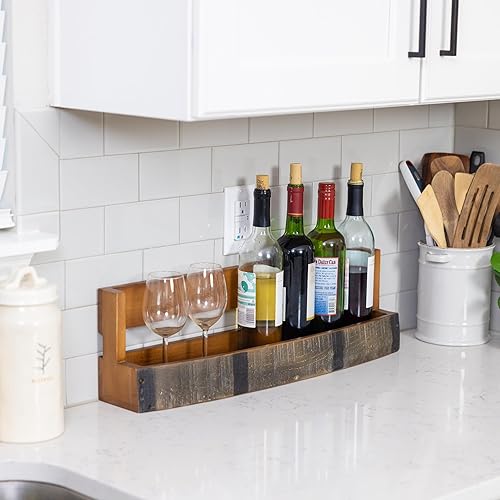 Miniatura 6 de RELODECOR Estante de exhibición de botellas de licor, estante de bar para whisky, vino y bourbon - Estantes rústicos de madera montados en la pared,