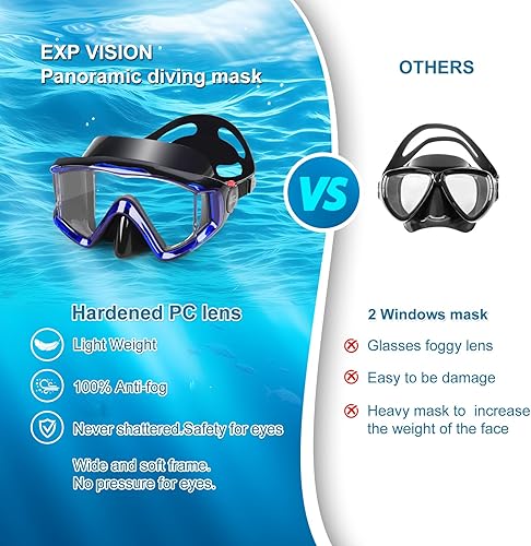 Miniatura 4 de Máscara de buceo de esnórquel, Ultimate Pano 3 HD, máscara de esnórquel antivaho con cubierta para la nariz, adultos y jóvenes para buceo, esnórquel