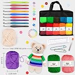 20 Large Acrylic Yarn Skeins-105 PCS Crochet Kit with Hooks Set, Premium Bundle Includes 2000 Yards Yarn Balls, Needles, Accessories, Ideal Starter Pack for Kids Adults Beginner Professionals