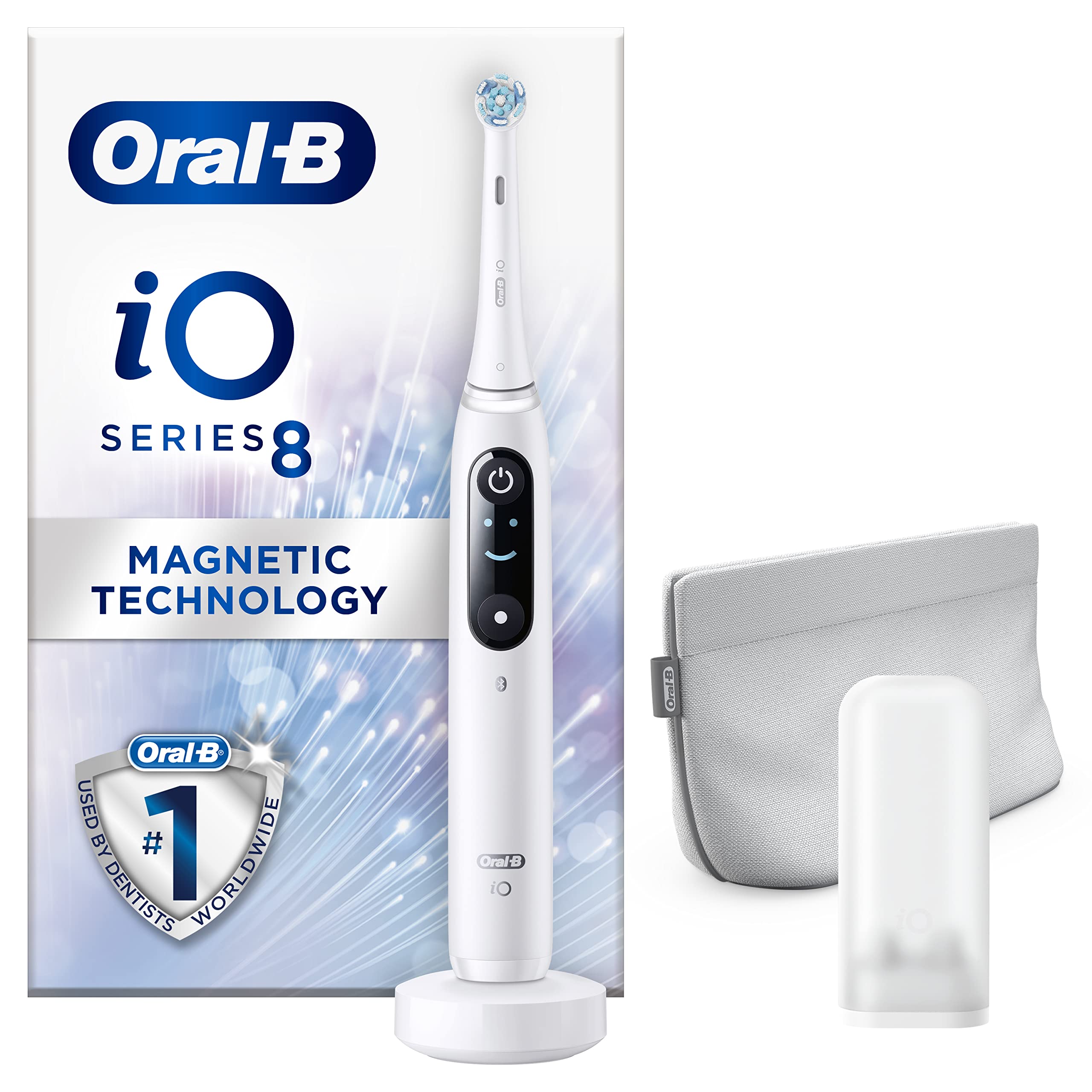 Oral-BiO8 Electric Toothbrush For Adults, App Connected Handle, 1 Ultimate Clean Toothbrush Head & Magnetic Pouch, 6 Modes, Teeth Whitening, 2 Pin UK Plug