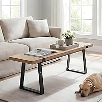 Vista 8 de Wahson Banco de comedor de 60 pulgadas, banco de mesa de madera natural con patas de metal, banco de cocina moderno para entrada/interior/comedor