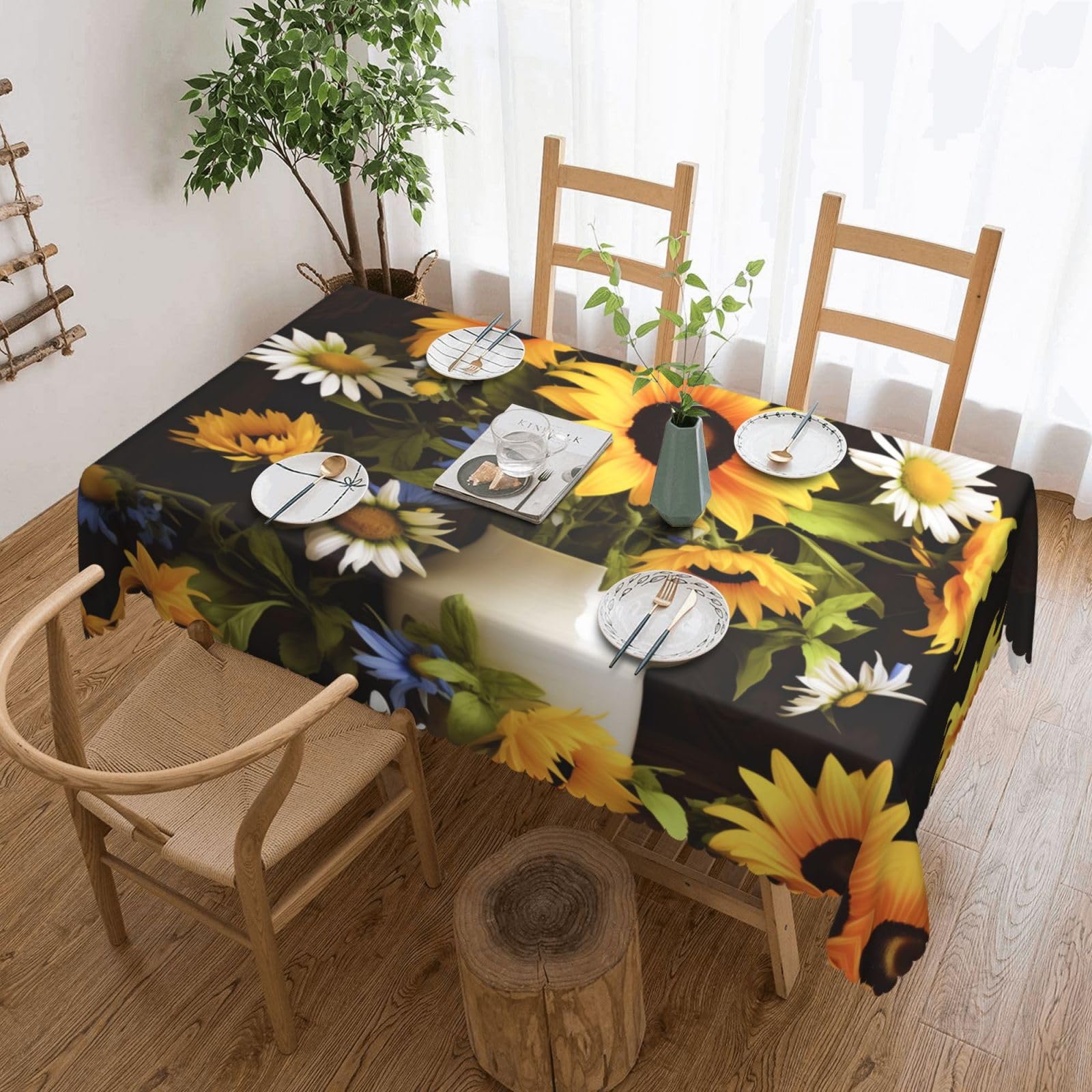 Nappe anti-déversement tournesols rectangulaire imprimée motif champêtre