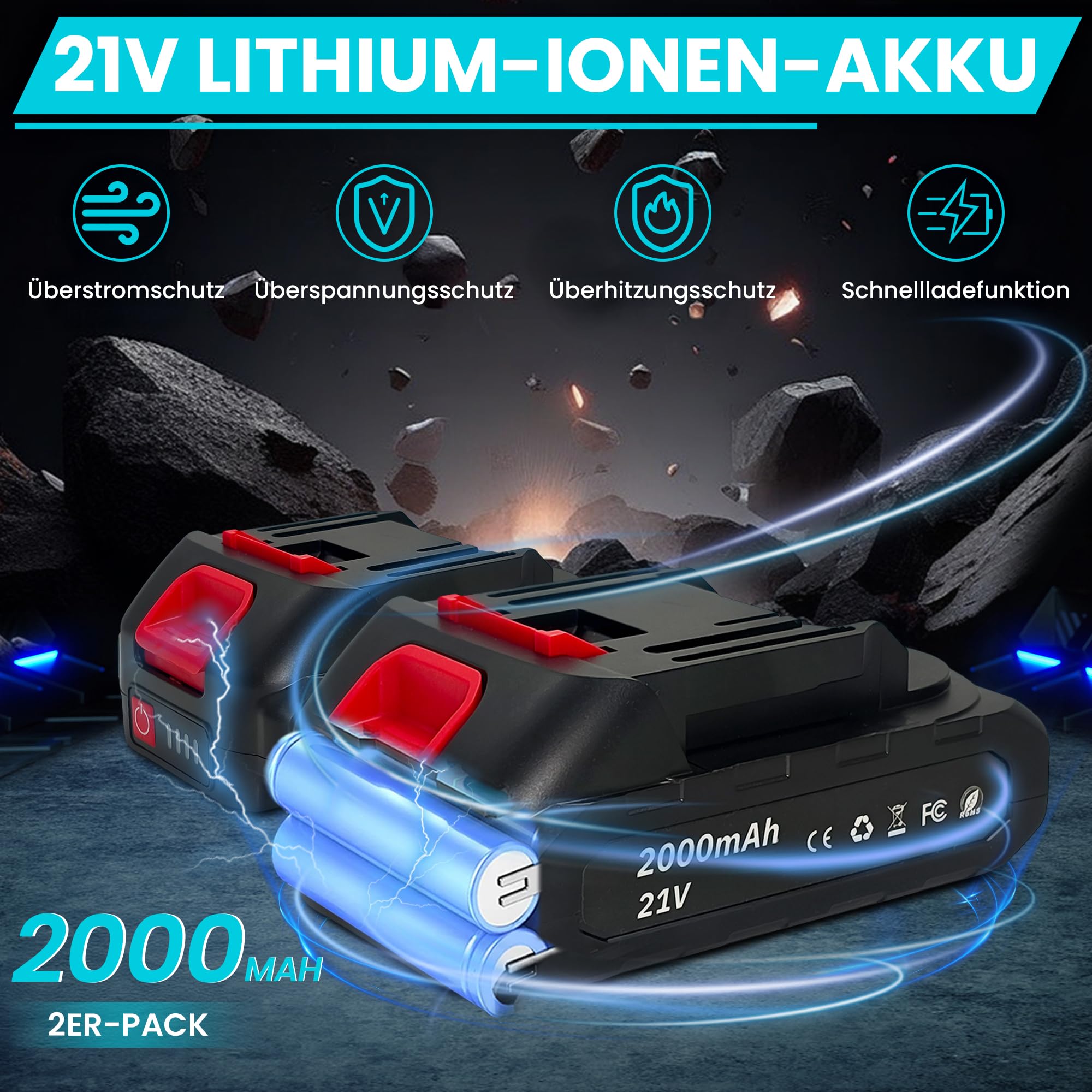 Poliermaschine Auto für Makita 18V LXT Akku,150mm Exzenterpolierer mit 2×21V 2000mAh Batterien, 3 Geschwindigkeiten Polierset für Auto Detailpflege, Boot & Lackkorrektur
