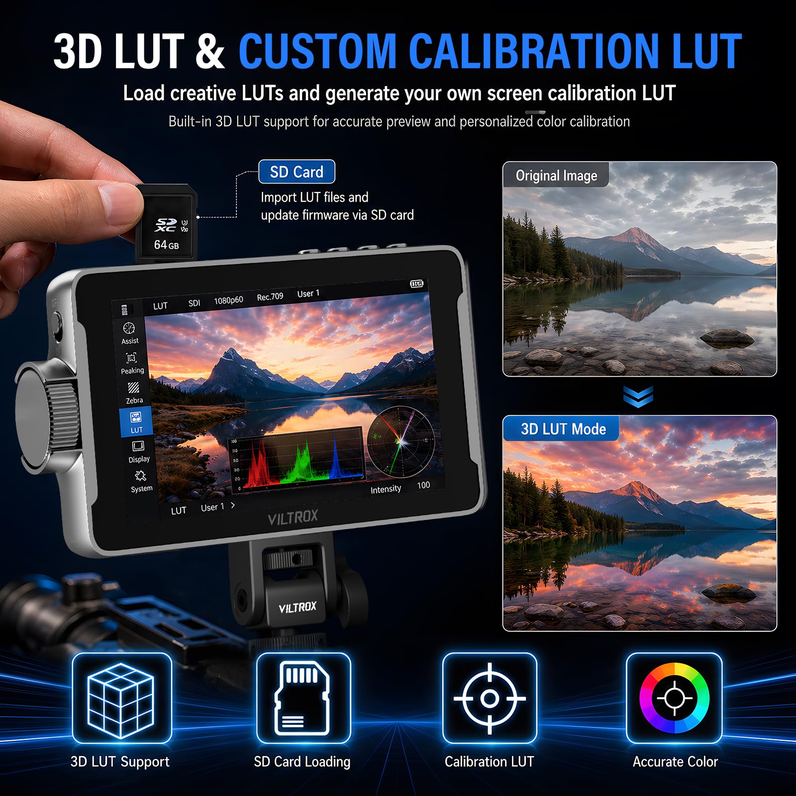 VILTROX DC-550 Pro II Camera Field Monitor External 4K per Fotocamera 5.5 Pollici HDMI Batteria Inclusa,Controllo Della Camera,Display 1400Nit IPS HD 1920x1080 DSLR Sony Canon Nikon(Upgrade DC-550Pro)