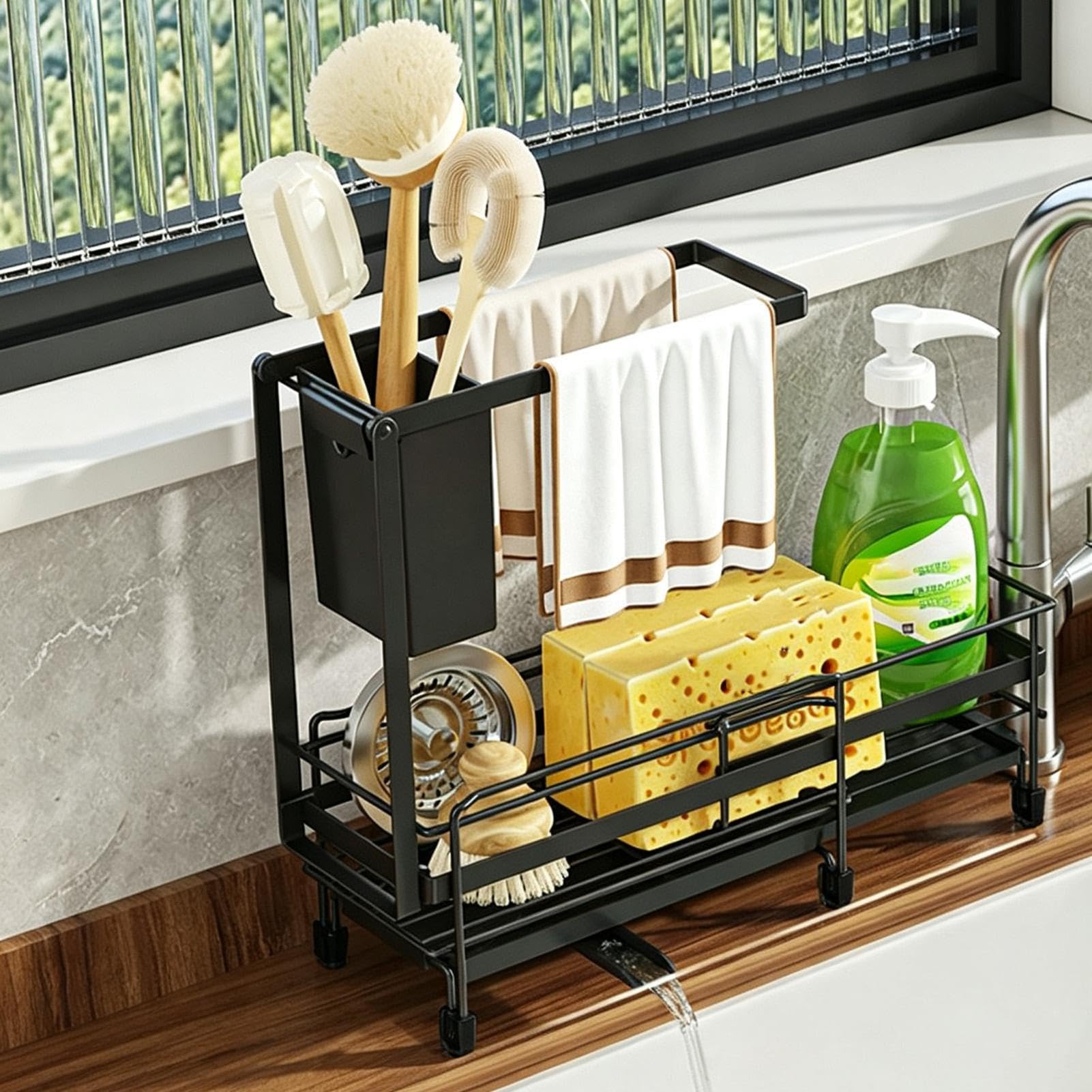 Égouttoir d'évier de cuisine Pliable extensible avec porte-serviette et