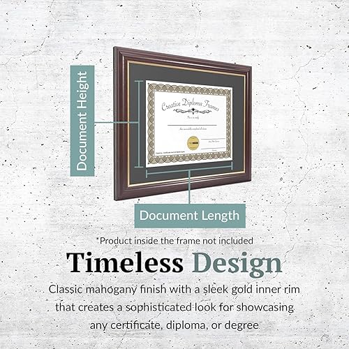 Vista 152 de Creative Picture Frames Marco de diploma de borde dorado caoba de 12 x 16 pulgadas con vidrio negro y colgadores de pared instalados, marco