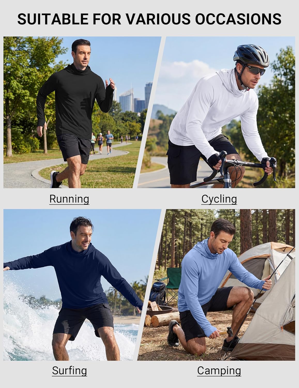 COOFANDY Mens UPF 50+ Sun Protection Hoodie with Mask Lightweight Long Sleeve SPF Fishing Shirts UV Hiking Running Rash Guard - Image 6