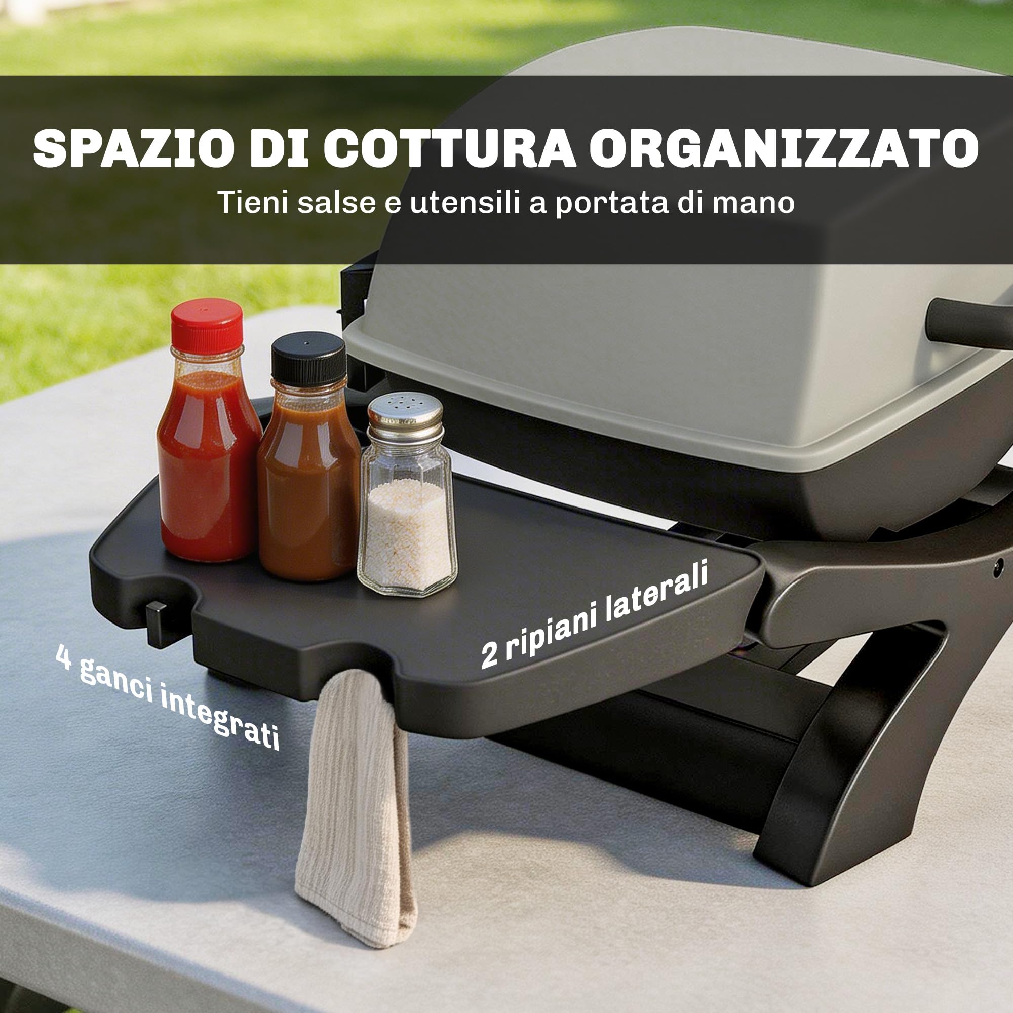 Outsunny Griglia Elettrica da Tavolo 2300W Barbecue Portatile Antiaderente Nero