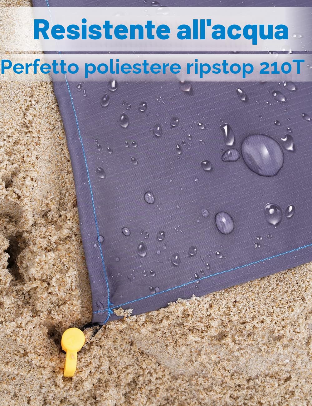 Coperta da Spiaggia Impermeabile 250 x 200 cm Antisabbia Telo Spiaggia Grande per 5-8 Persone Blu