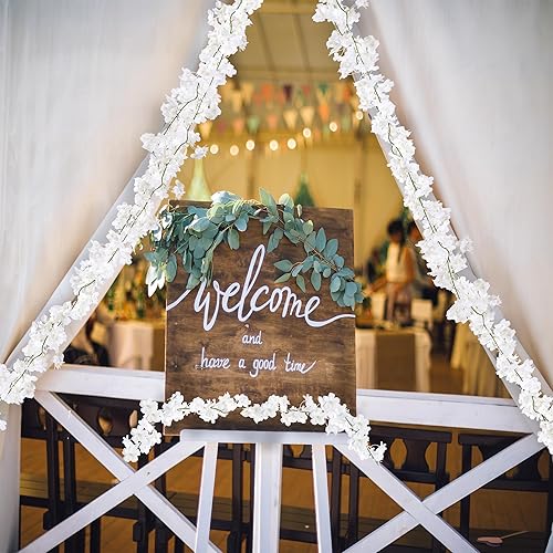 Vista 3 de Sggvecsy Guirnalda de flores de cerezo artificiales, paquete de 4 guirnaldas de flores de seda colgantes para el hogar, boda, jardín, fiesta, arco