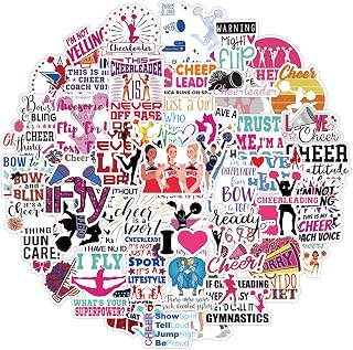50Pcs Cheerleader Stickers - Perfect Pink Cheering Girl Gifts for Boys and Girls, Use Them On Water Bottles, Anywhere You Need Sports Decor, Laptop Stickers, Ball Wall Decal (Cheer)