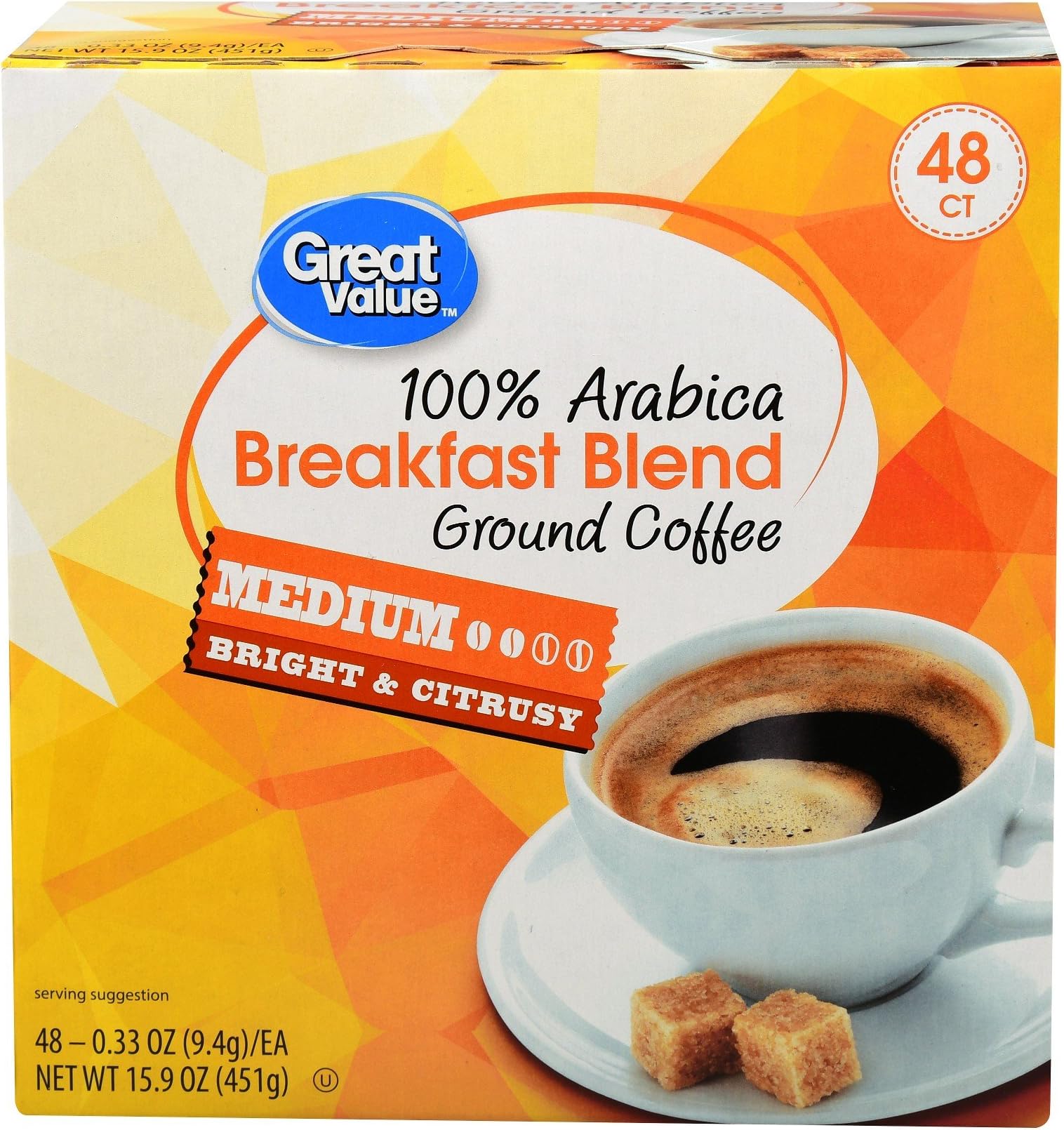 Great Value Breakfast Blend Medium Roast Coffee K-Cups, 0.33 oz, 48 count