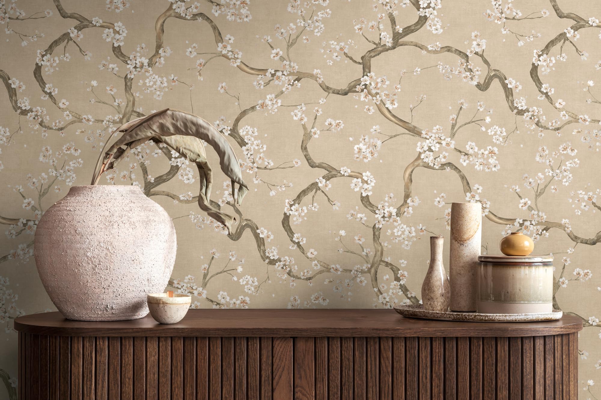 Vliestapete Kirschblüten Floral Beige Creme Metallic 78199-2