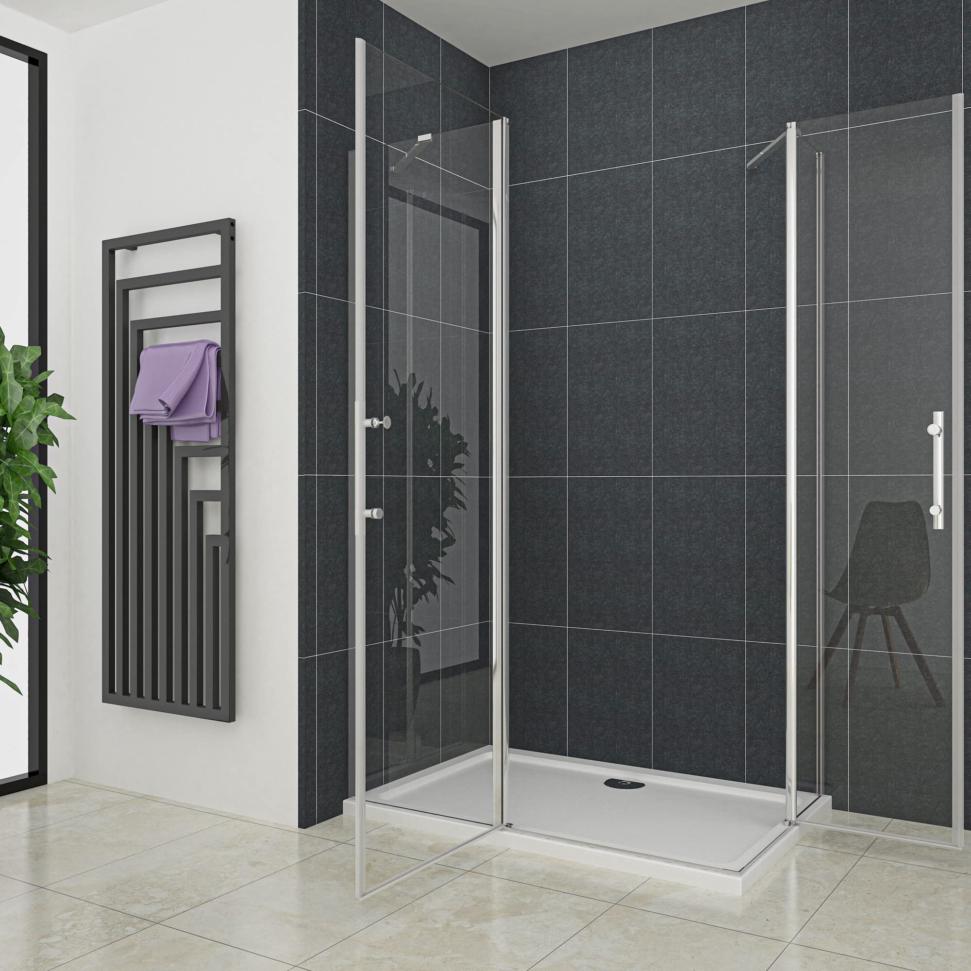 Box Doccia Angolare Due 90x80x195 cm Vetro 6mm 2 Barre Stabilizzatrici
