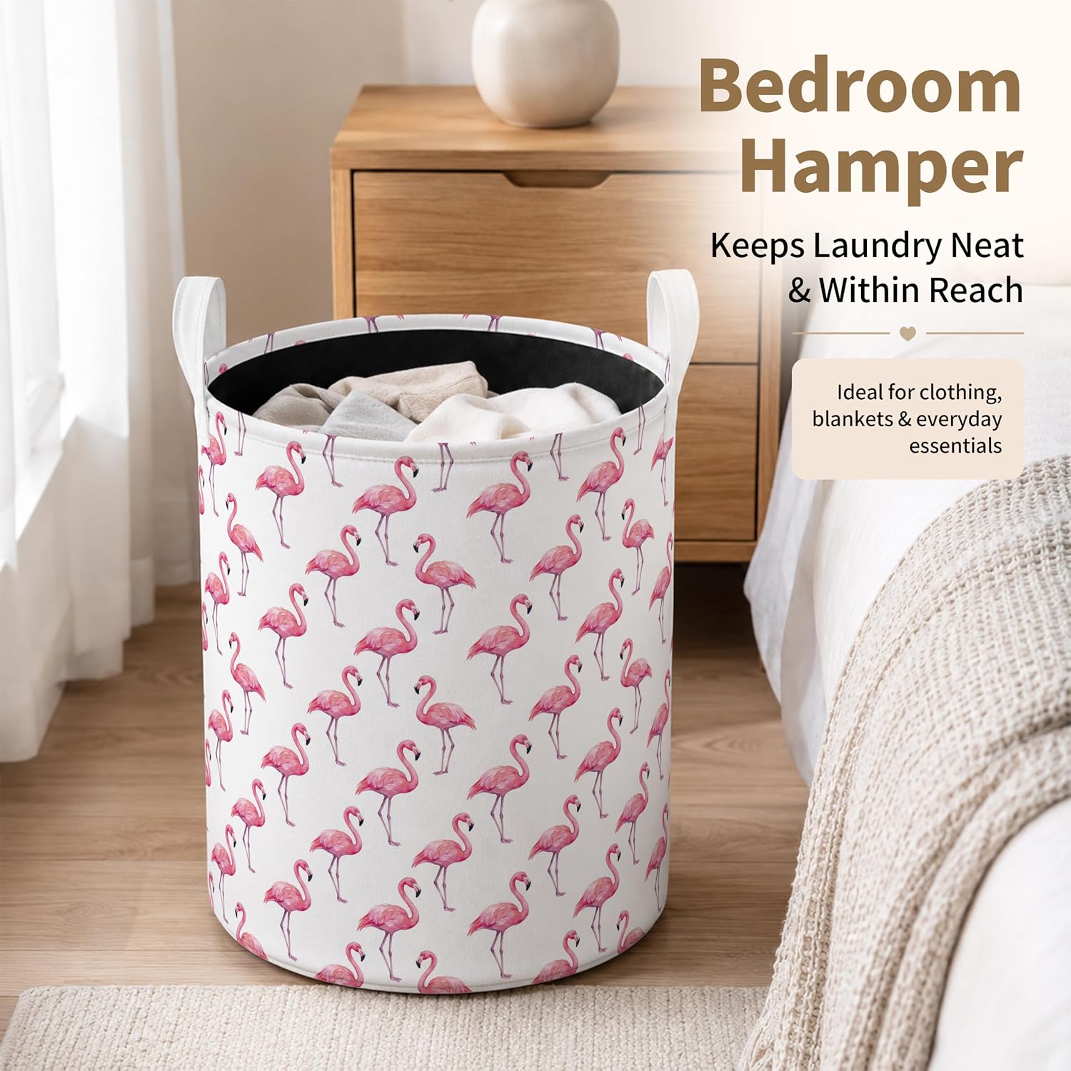 Pink Flamingo Laundry Basket, Flamingo Gifts for Women, Tropical Wildlife Waterproof Laundry Hamper Clothes Toys Storage Organizer Bin for Kids Bathroom Bedroom Nursery
