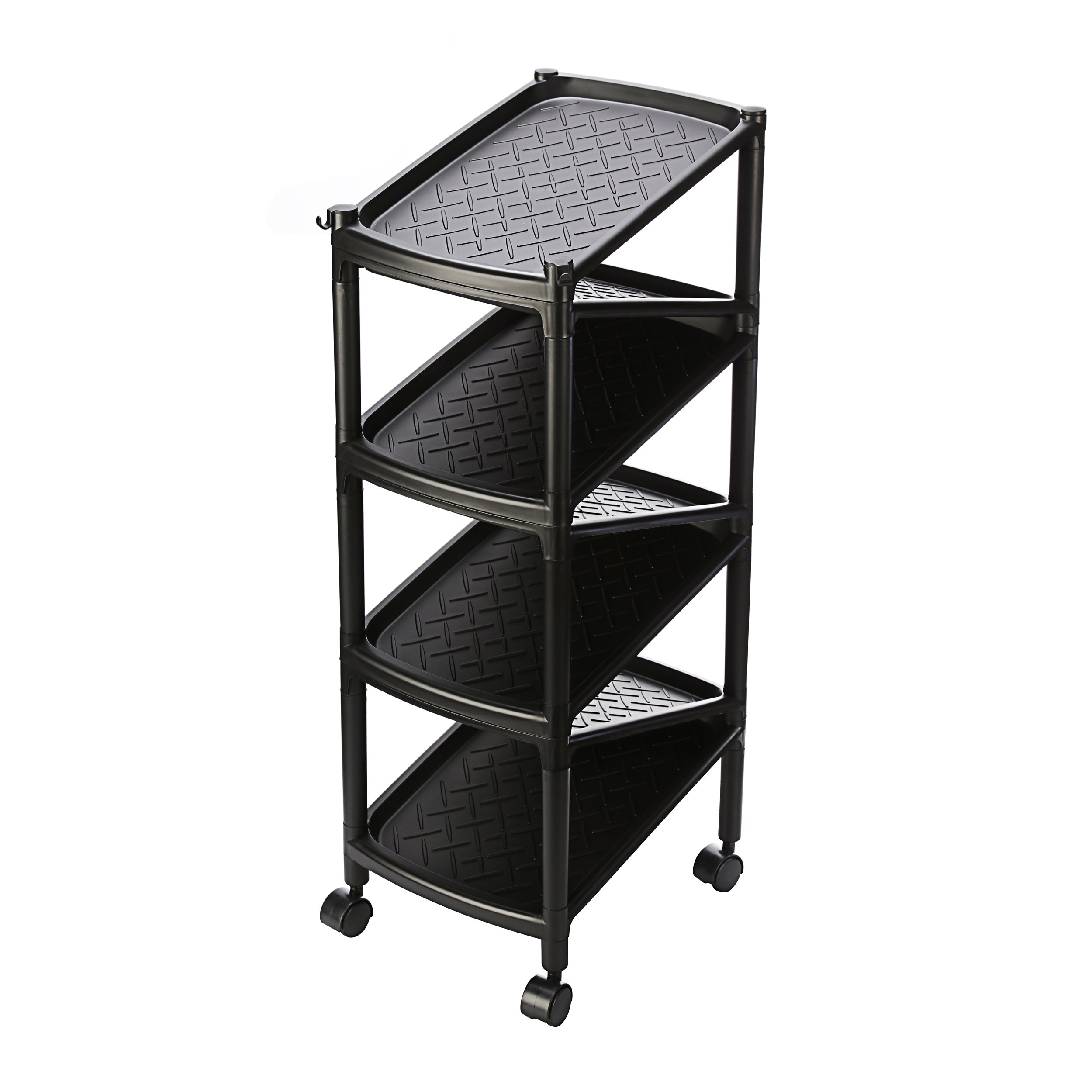 NOW & ZEN Howards 7 Tiers Z Shape 2 Sided Plastic Shoe Rack with Wheels (Black)