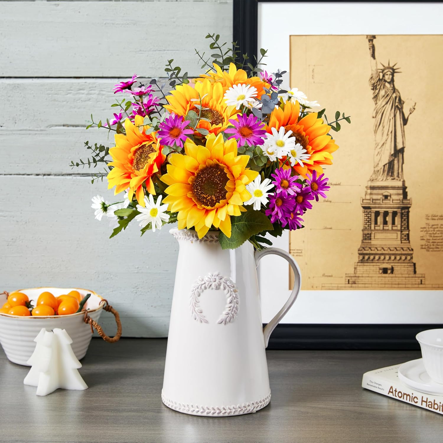 Sunflowers Artificial Flowers Bouquet, Fall Flowers Artificial for Decoration, Silk Flower Arrangements, Fake Sunflowers for Wedding Floral Arrangement Farmhouse Decor Cemetery Flowers -Yellow - Image 5