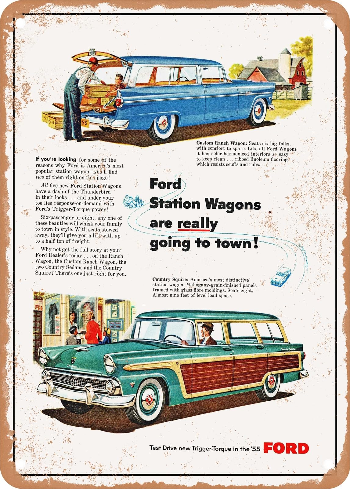 Miaomansenstore Metal Sign - 1955 Station Wagons Are Really Going To Town Vintage Ad Home Decor