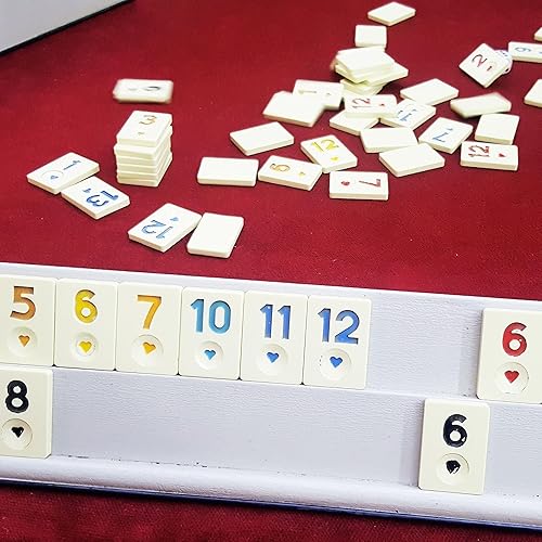 Miniatura 4 de LaModaHome Premium Rummy, Okey, 101 juego de juegos, portátil, azulejos y estantes irrompibles, juego para exteriores e interiores con familiares y