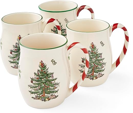 Festive Coffee Mugs with Peppermint Candy Cane Handle