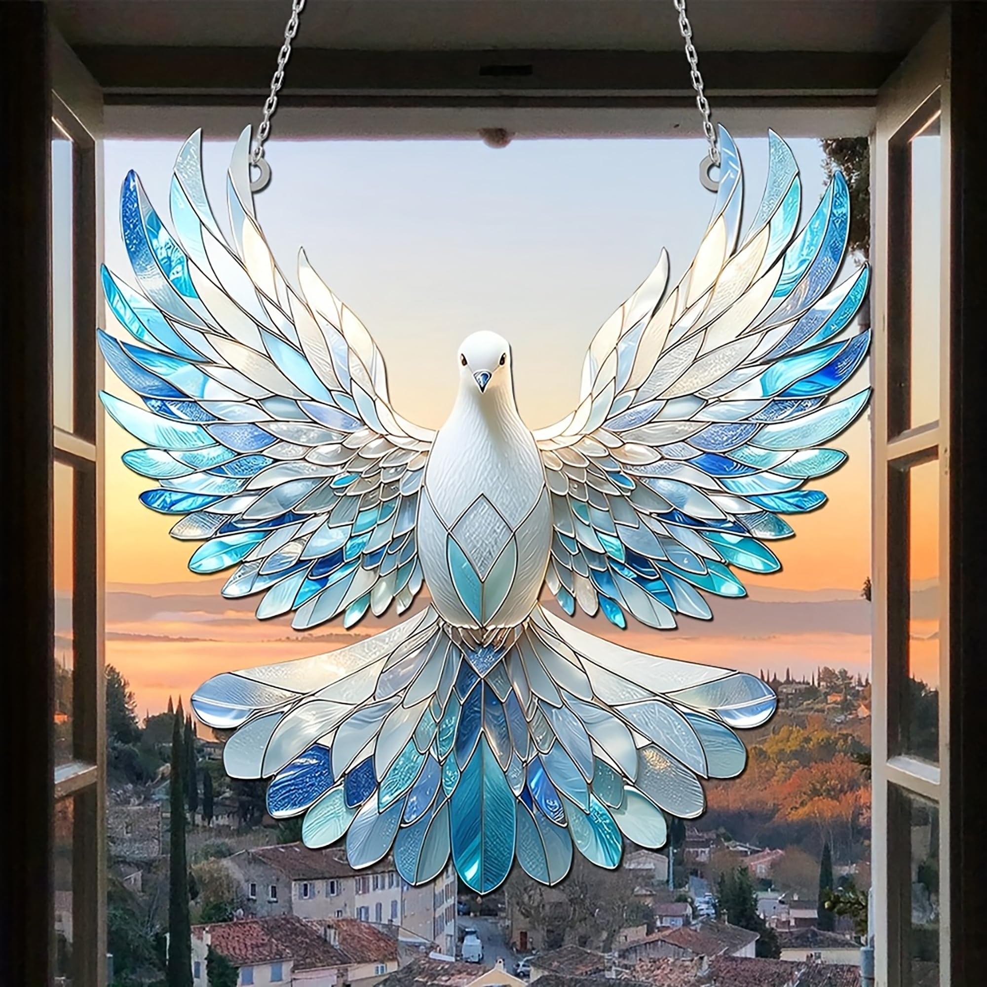 American Elm Peace Dove Sun Catcher for Windows & Walls 7.9x7.9 Inch Acrylic Look Wall Art MDF Animal Theme Decoration for Garden, Balcony, Living Room Housewarming Gift for Bird Lovers.-image-41